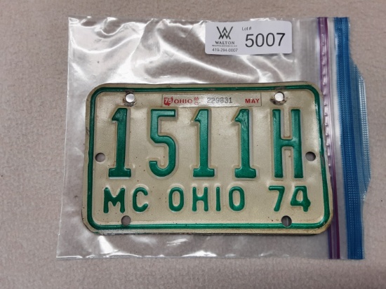 Ohio 1974 Motorcycle Plate