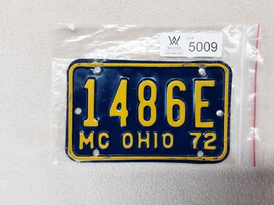 Ohio 1972 Motorcycle Plate