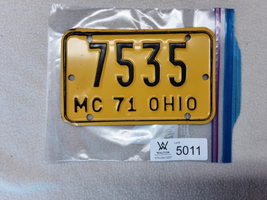 Ohio 1971 Motorcycle Plate