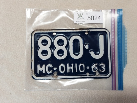 Ohio 1963 Motorcycle Plate