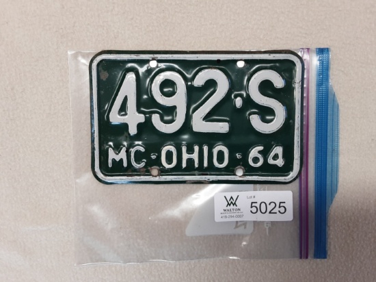 Ohio 1964 Motorcycle Plate