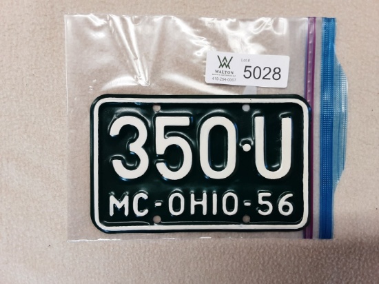 Ohio 1956 Motorcycle Plate