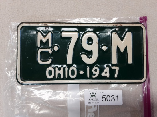 Ohio 1947 Motorcycle Plate