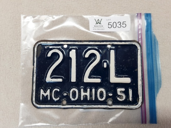 Ohio 1951 Motorcycle Plate