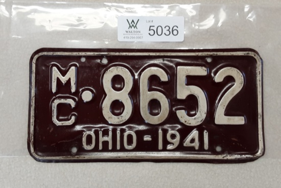 Ohio 1941 Motorcycle Plate