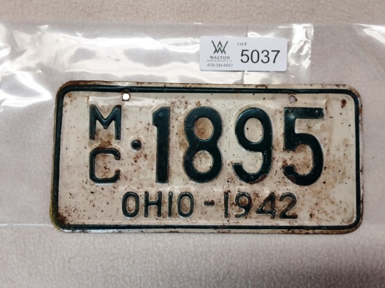 Ohio 1942 Motorcycle Plate