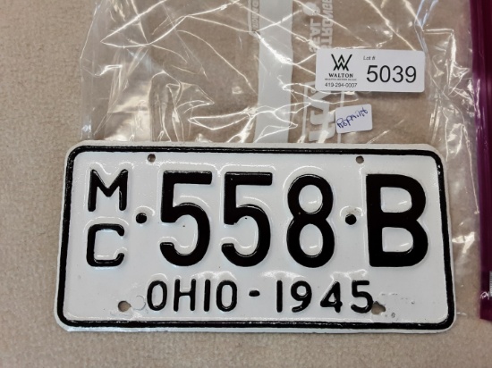 Ohio 1945 Motorcycle Plate (repaint)