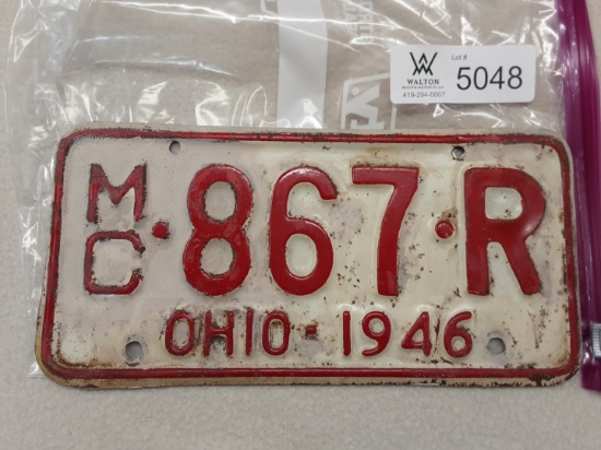 Ohio 1946 Motorcycle Plate