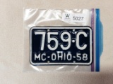 Ohio 1958 Motorcycle Plate