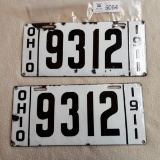 Ohio 1911 Porcelain License Plate Pair