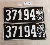 Ohio 1918 License Plate Pair (repaint)