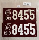 Ohio 1919 License Plate Pair (repaint)