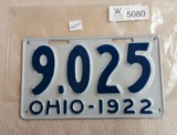 Ohio 1922 License Plate (repaint)