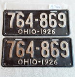 Ohio 1926 License Plate Pair