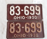 Ohio 1930 License Plate Pair