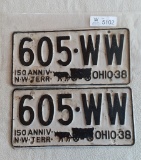 Ohio 1938 License Plate 150th Anniversary NW Territory Pair