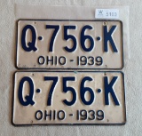 Ohio 1939 License Plate Pair