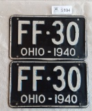 Ohio 1940 License Plate Pair