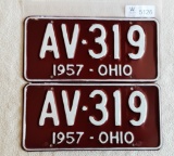 Ohio 1957 License Plate Pair