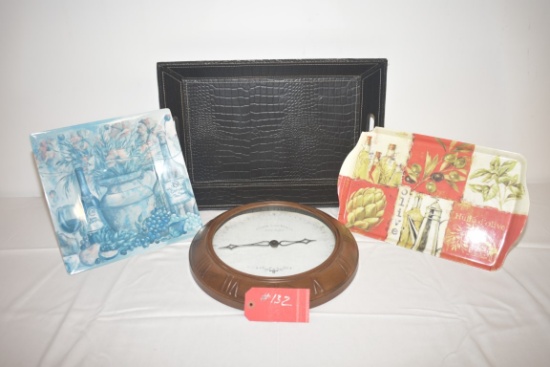 Serving trays (x3) and wall clock