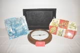 Serving trays (x3) and wall clock