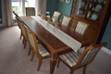 Ethan Allen Dining Room Table, 8 Chairs, China Cabinet & Buffet