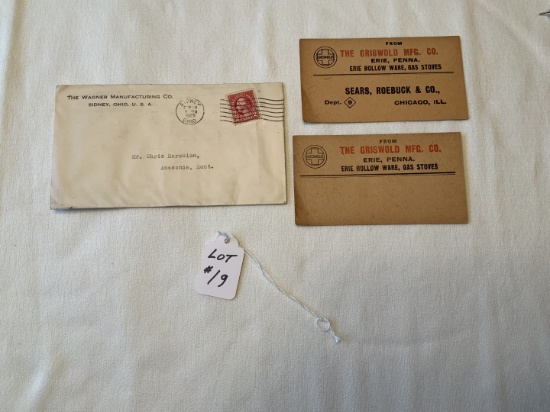 Shipping Label- Sears and Roebuck for Griswold- (2 pcs.), (1) Wagner Mfg.Envelope