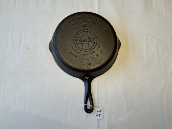 #8 Skillet-Griswold All in One Dinner P/N #1008- Large Block Logo, Smooth Bottom