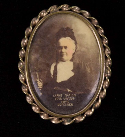 CARRIE NATION 'LOVING HOME DEFENDER' PHOTO BROOCH