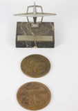 TWO TRANSPORTATION MEDALS AND LINCOLN PAPERWEIGHT