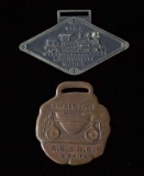 LIMA LOCOMOTIVE AND OMAHA MINING ADVERTISING FOBS