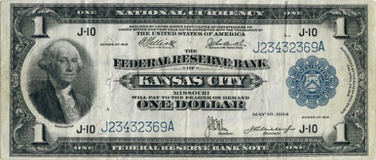 1918 ONE DOLLAR FEDERAL RESERVE NOTE KANSAS CITY