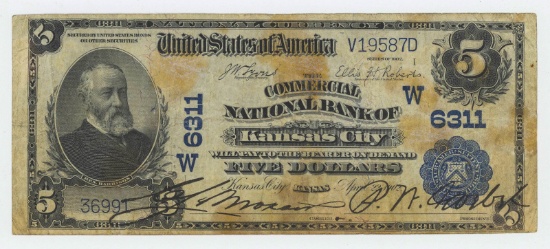 1902 FIVE DOLLAR NATIONAL CURRENCY KANSAS CITY