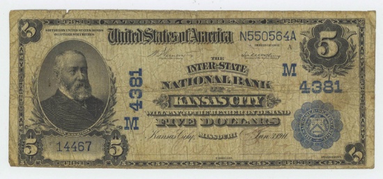 1902 FIVE DOLLAR NATIONAL CURRENCY DATE BACK