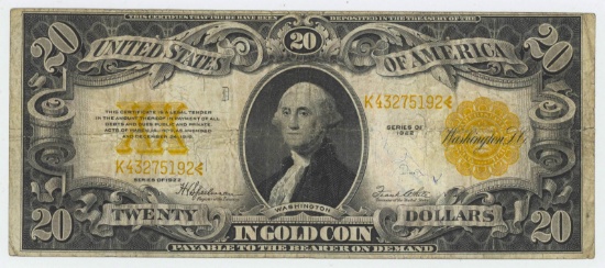 1922 TWENTY DOLLAR GOLD CERTIFICATE