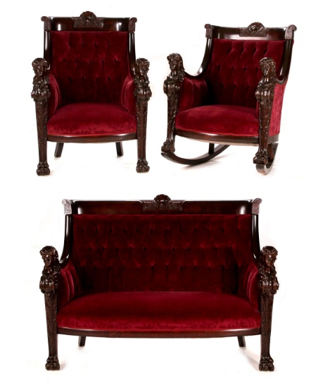 A CARVED PARLOR SET IN THE MANNER OF KARPEN BROS