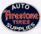 A RED, WHITE & BLUE FIRESTONE TIRES PORCELAIN SIGN