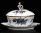 A MEISSEN PORCELAIN COVERED SAUCE DISH WITH FIGURE