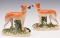 A PAIR 19TH CENTURY STAFFORDSHIRE POTTERY WHIPPETS