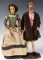 A PAIR 19TH C. NEAPOLITAN WAX DOLLS W/ GLASS EYES