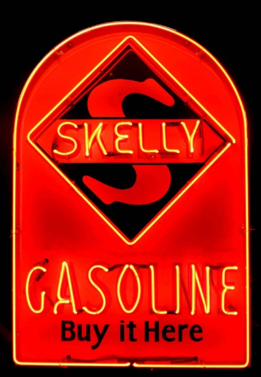 SKELLY PORCELAIN DRIVEWAY SIGN WITH NEON ADDED