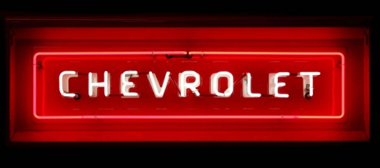 A CHEVROLET PICK UP TAILGATE SIGN WITH NEON