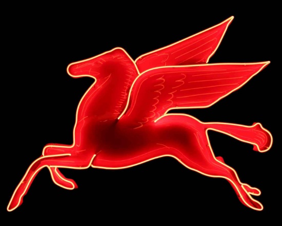 A MOBIL OIL CORP. 'PEGASUS' SIGN WITH NEON