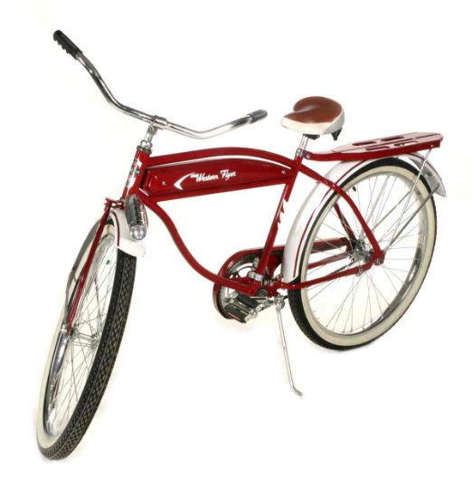 A REPRODUCTION WESTERN FLYER BICYCLE WITH TANK