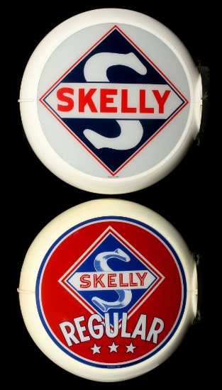 TWO REPRODUCTION SKELLY GAS PUMP GLOBES