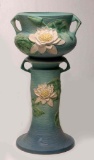 ROSEVILLE BLUE WATER LILY JARDINIERE AND PEDESTAL