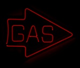 A RARE PORCELAIN ARROW SIGN LETTERED 'GAS' IN NEON