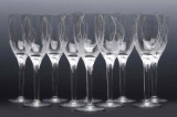 NINE ANGEL MOTIF CRYSTAL FLUTES SIGNED LALIQUE