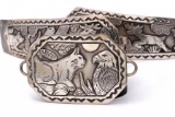 A FLOYD BECENTI CARVED STERLING SILVER BUCKLE SET