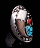 A NAVAJO BEAR CLAW CIGAR BAND STERLING RING